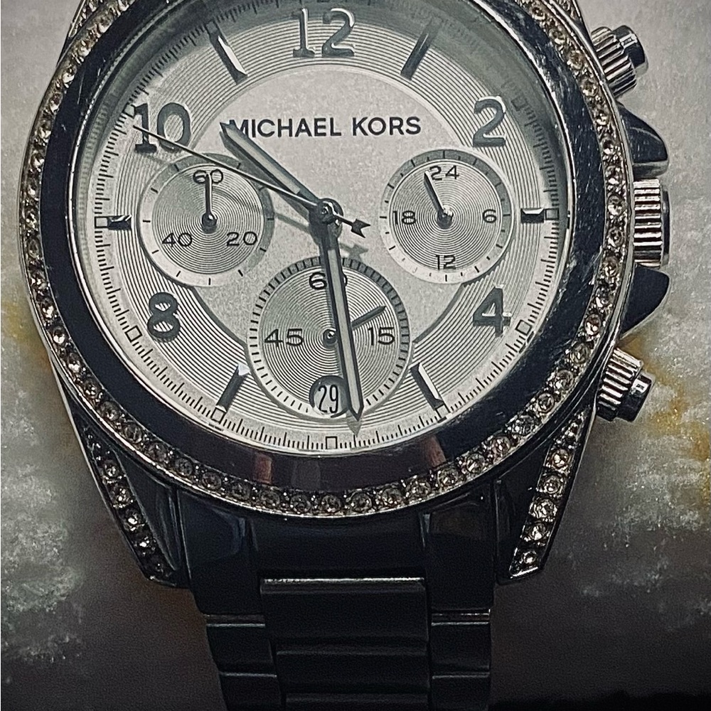 Michael Kors Silver and Black Crystal Watch